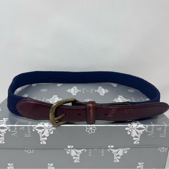 L.L. Bean Braided Rope Leather Ends Brass Buckle Belt Vintage - Picture 1 of 8